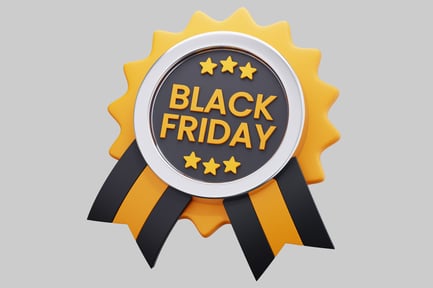 Preview: A Black Friday Badge With Yellow And Black Ribbons