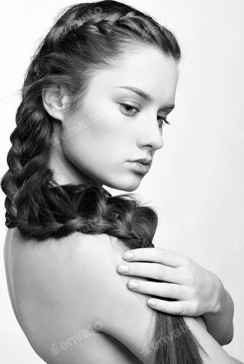 Preview: Hairstyle Portrait Of Beautiful Brunette Girl With Creative Braid Hairdo