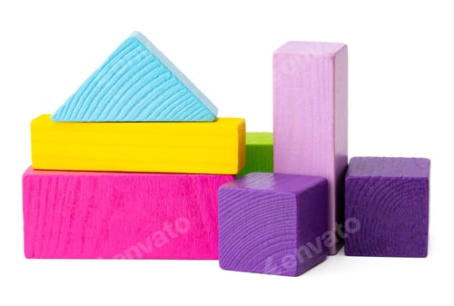 Preview: Colorful toy constructor pieces isolated on white