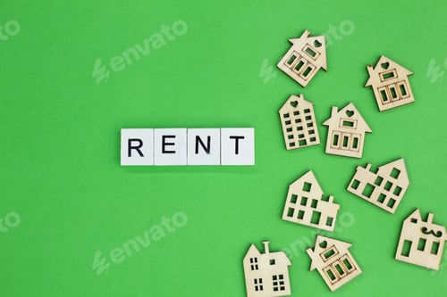 Preview: the shape of a house and the letters of the alphabet with the word Rent.