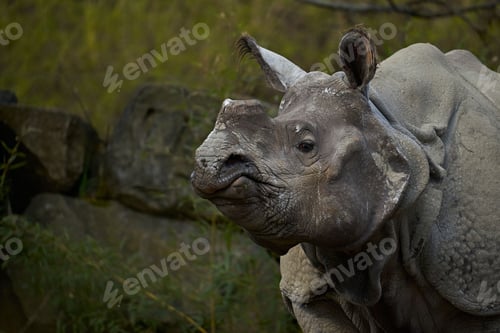 Preview: Closeup of rhinoceros in its natural habitat