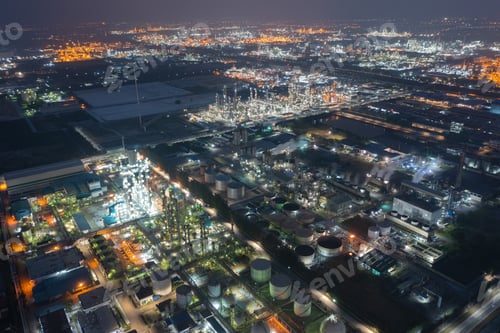 Preview: Aerial view of petrochemical oil refinery and sea in industrial engineering concept in Bangna