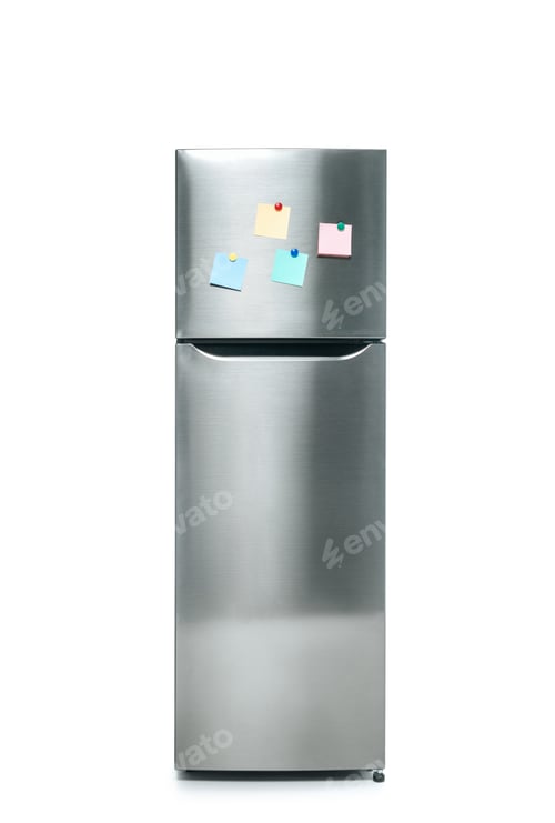Preview: Clean Silver Refrigerator with Colorful Sticky Notes