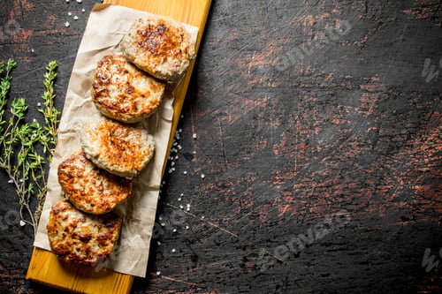 Preview: Cutlets on paper with thyme.