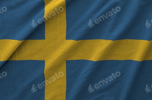 Preview: Sweden flag depicted on folded wavy fabric of old cloth