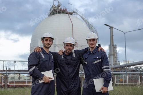 Preview: Successful of team professional electrical engineer safety uniform hug each