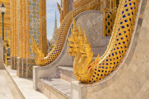 Preview: Golden pagoda at Temple of the Emerald Buddha in Bangkok, Thailand. Wat Phra Kaew and Grand palace