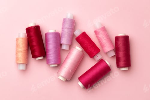 Preview: Set of threads spools on pink background