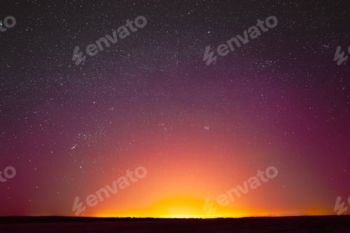 Preview: Colorful Night Sky With Glowing Stars Background Backdrop. Sky Gradient. Sunset, Sunrise Lights And