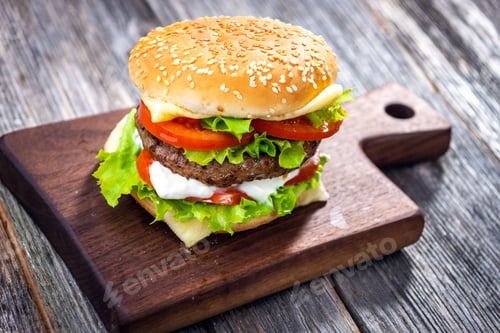 Preview: hamburger on a wooden background