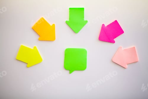 Preview: Colorful stickers on white wall. Empty Space for text