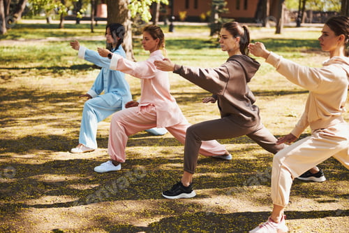 Preview: Attractive women working out outside doing tai chi