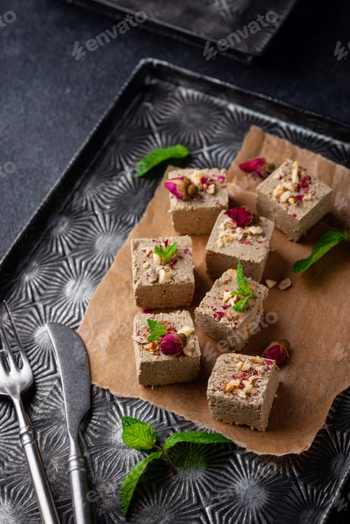 Preview: Halva with rose petal and nuts.