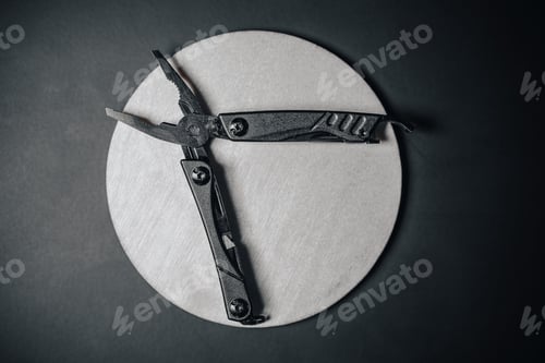 Preview: Stainless Multi tool knife on black background