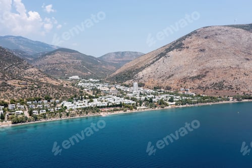 Preview: Greece, Aspra Spitia Village in Boeotia aerial panoramic drone view.