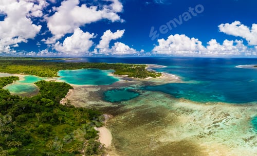 Preview: Drone view of small islands and lagoons, Efate Island, Vanuatu, near Port Vila