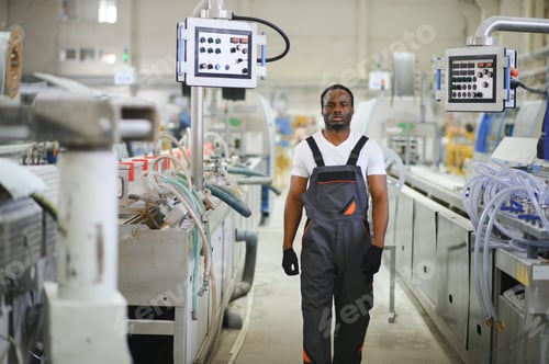 Preview: Portrait of industrial engineer. factory worker standing in factory production line