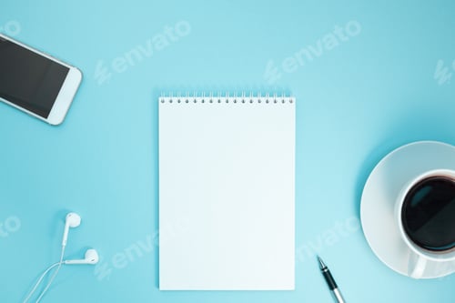 Preview: Creative flat lay photo of workspace desk