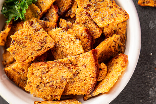 Preview: Croutons spices flax seeds croutons crisps rye bread tasty snack fresh gourmet food