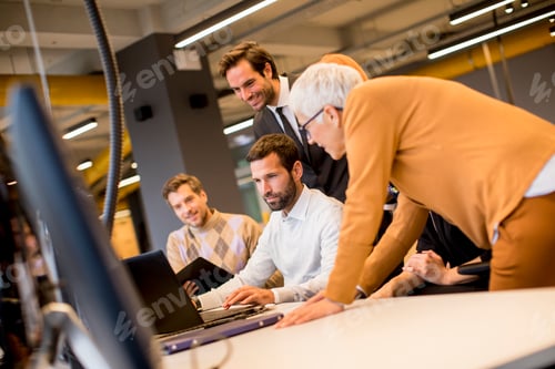 Preview: Senior businesswoman working together with young business people in office