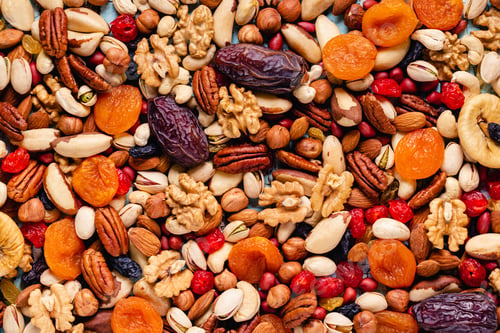 Preview: Background from various nuts and dried fruits