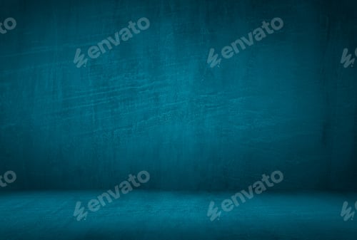 Preview: Vintage grunge blue concrete texture studio wall background with vignette.