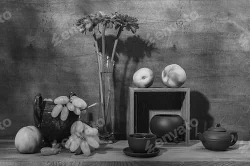 Preview: Still Life Decorative- Flower Beautiful Bouquet. Wood Background.