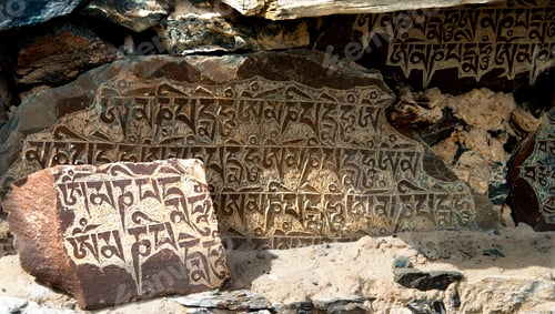 Preview: Mani Stones religious rocks object engraved Tibetan Buddhist mantra, Ladakh, India