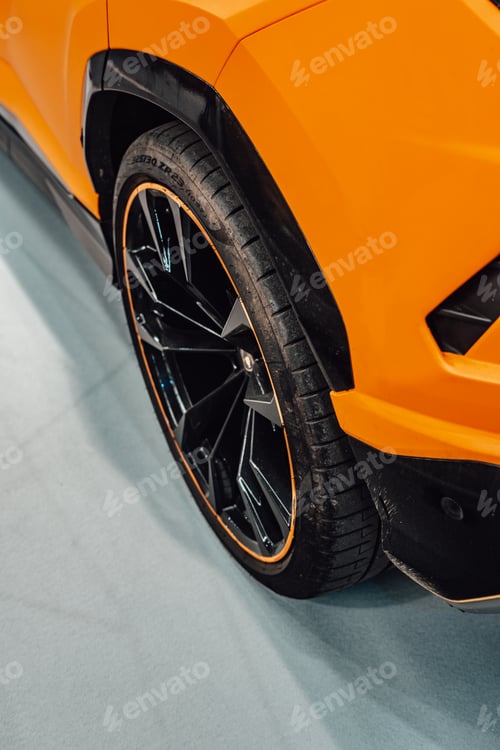 Preview: Detail of the rear wheel of a sports car