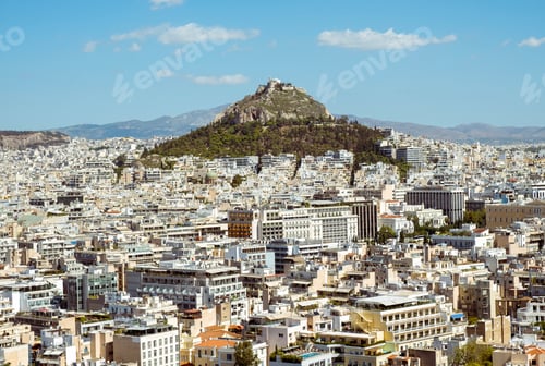Preview: View of Athens city roofs with Lycabettus hill in Greece