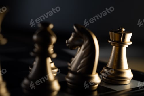 Preview: View at the white chess figures on the board
