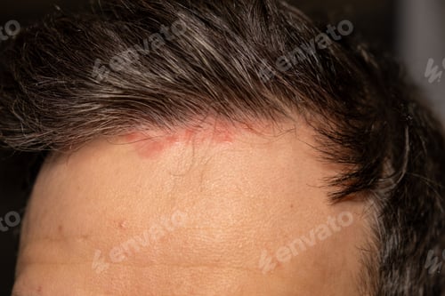Preview: Skin patches appear on the scalp of a person suffering from psoriasis, reflecting the struggles of