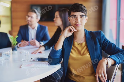 Preview: Business Meeting with Confident Woman Looking at Camera
