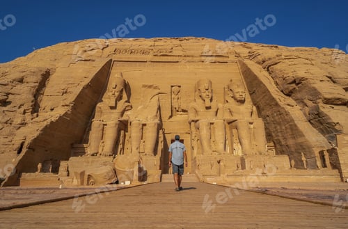 Preview: A young man walking towards the Abu Simbel Temple in southern Egypt
