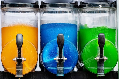 Colorful Slushy Machine Flavors Cold Refreshments in Containers