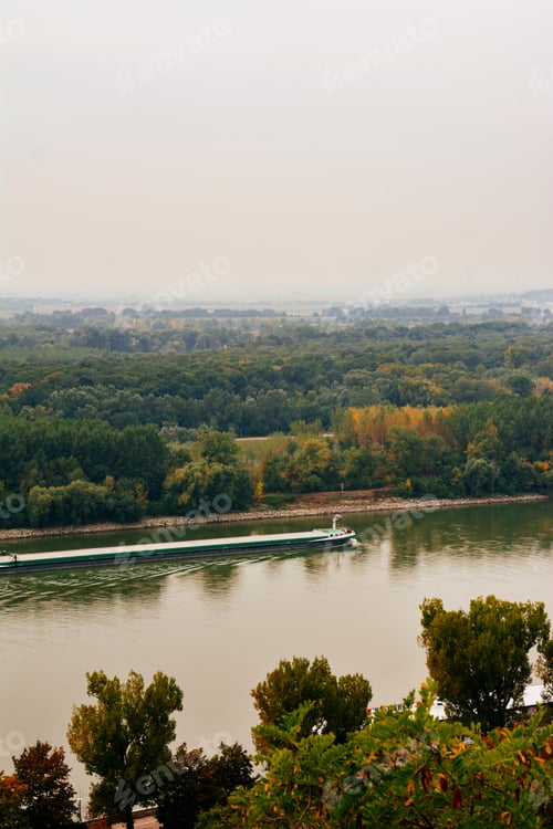 Preview: Danube skyline, boat sailing, Bratislava