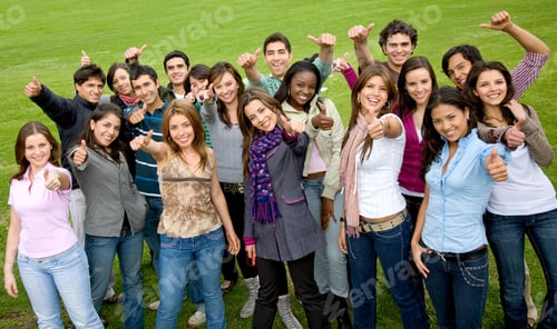 Preview: Happy Group Of Friends With Thumbs Up Outdoors In A Park
