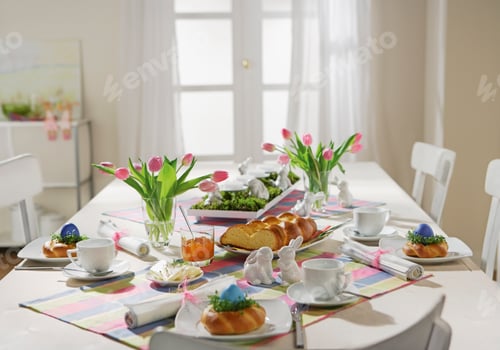 Preview: Dining table with easter breakfast setting