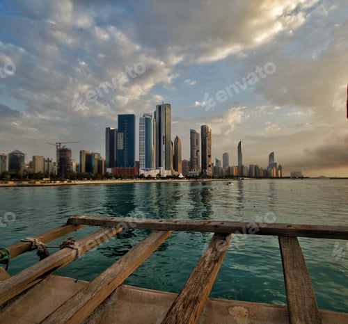 Preview: Modern city view from a traditional fishing boat