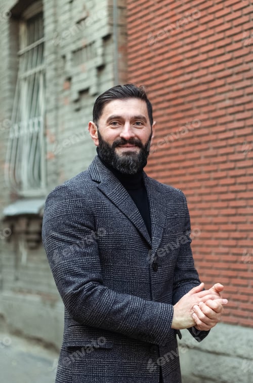 Preview: brutal bearded middle aged man outdoors