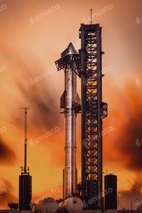 Preview: Rocket on Launch Pad at Sunset