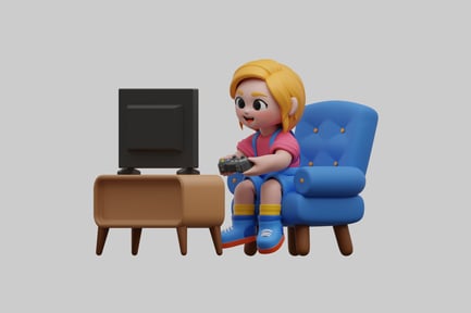 Preview: Cartoon girl gaming scene setup