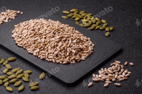 Preview: Shelled sunflower seed kernels, salted, roasted, or raw, are a healthy ingredient. Sunflower seeds