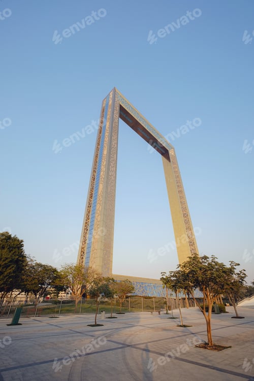 Preview: Dubai, United Arab Emirates, February 16th, 2021: Dubai Frame building at sunset