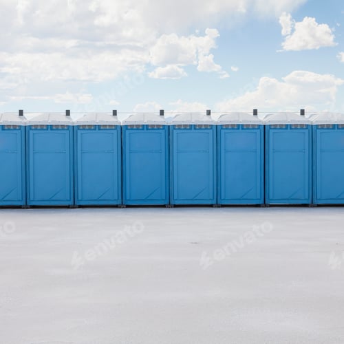 Preview: Row of portable toilets on salt flats, during Speed Week