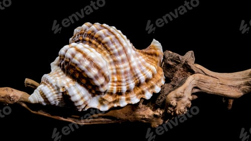 Preview: Distorsio Anus Shell on on driftwood macro black background