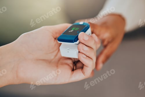 Preview: Blood pressure, test and hand of a doctor with a patient for healthcare, medical help and consultin