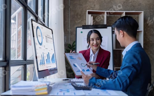 Preview: Young Asian business team creative businesspeople coworker in office. Meeting Presentation for tax
