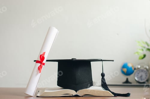 Graduation Cap and Diploma on Open Book