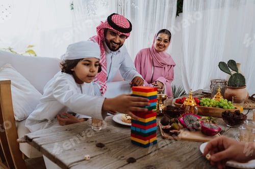Preview: Arab family playing games together during ramadan celebration